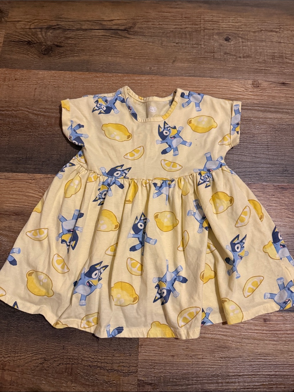 Bluey Yellow Dress with Blue Character & Lemon Prints